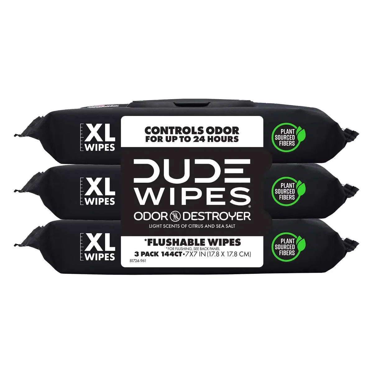 Dude Wipes Odor Destroyer Flushable Extra-Large Odor Neutralizing Wet Personal Wipes - 144ct