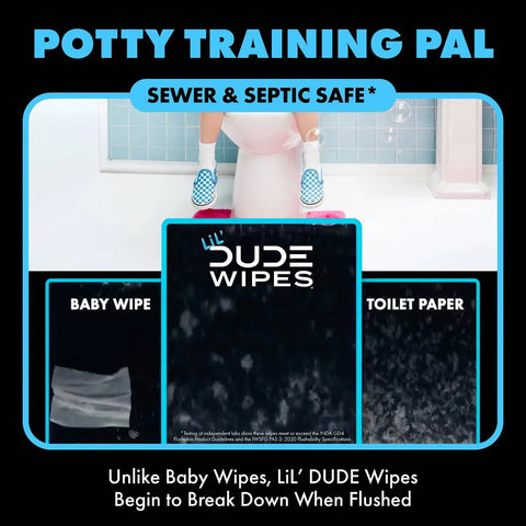 Dude Wipes LiL' DUDE 99% Water Flushable Wipes, XL for Potty Training